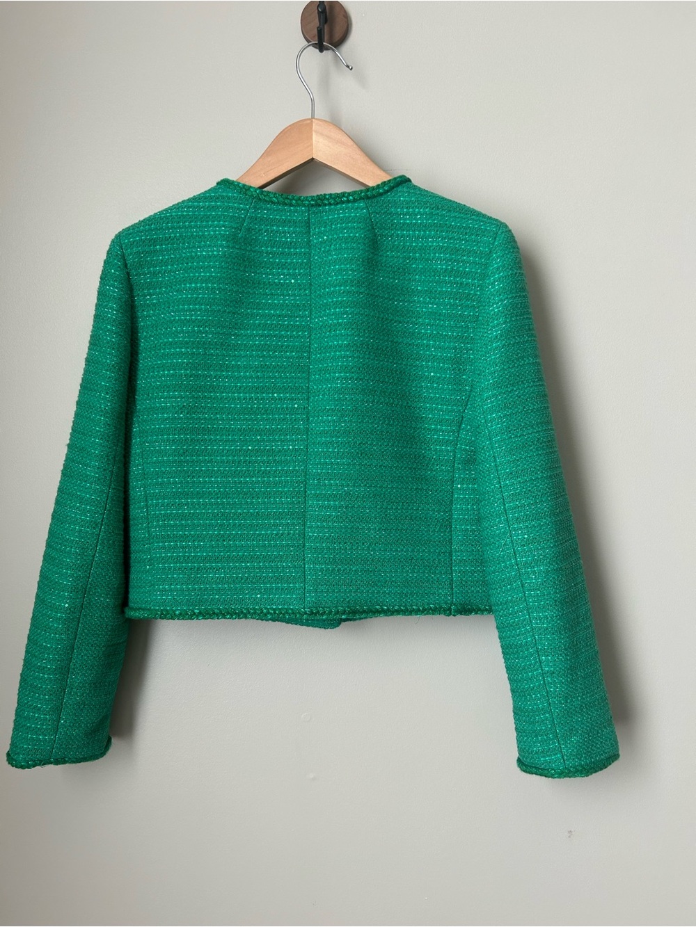 J.Crew Louisa Lady Jacket Green Sequin Tweed Gold Buttons 6 BR725 - Picture 2 of 6